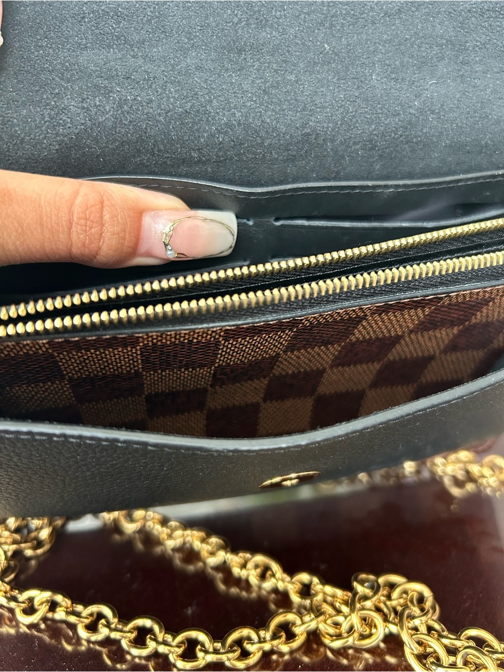 Louis Vuitton Damier Ebene Chain Wallet in Brown and Black - Picture 3 of 10